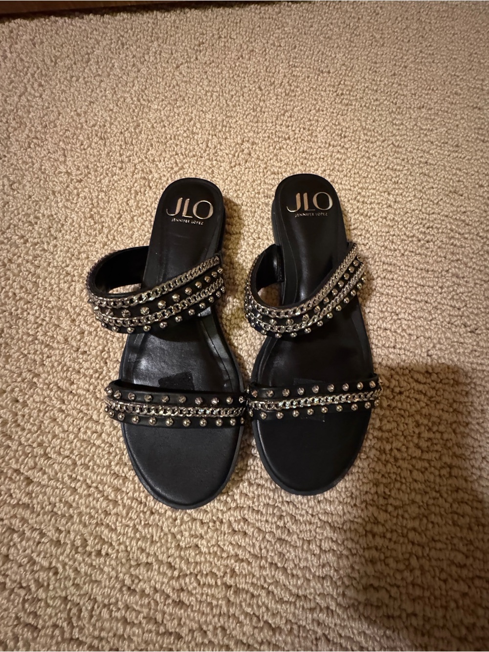 Jennifer Lopez Black Embellished Slide Sandals